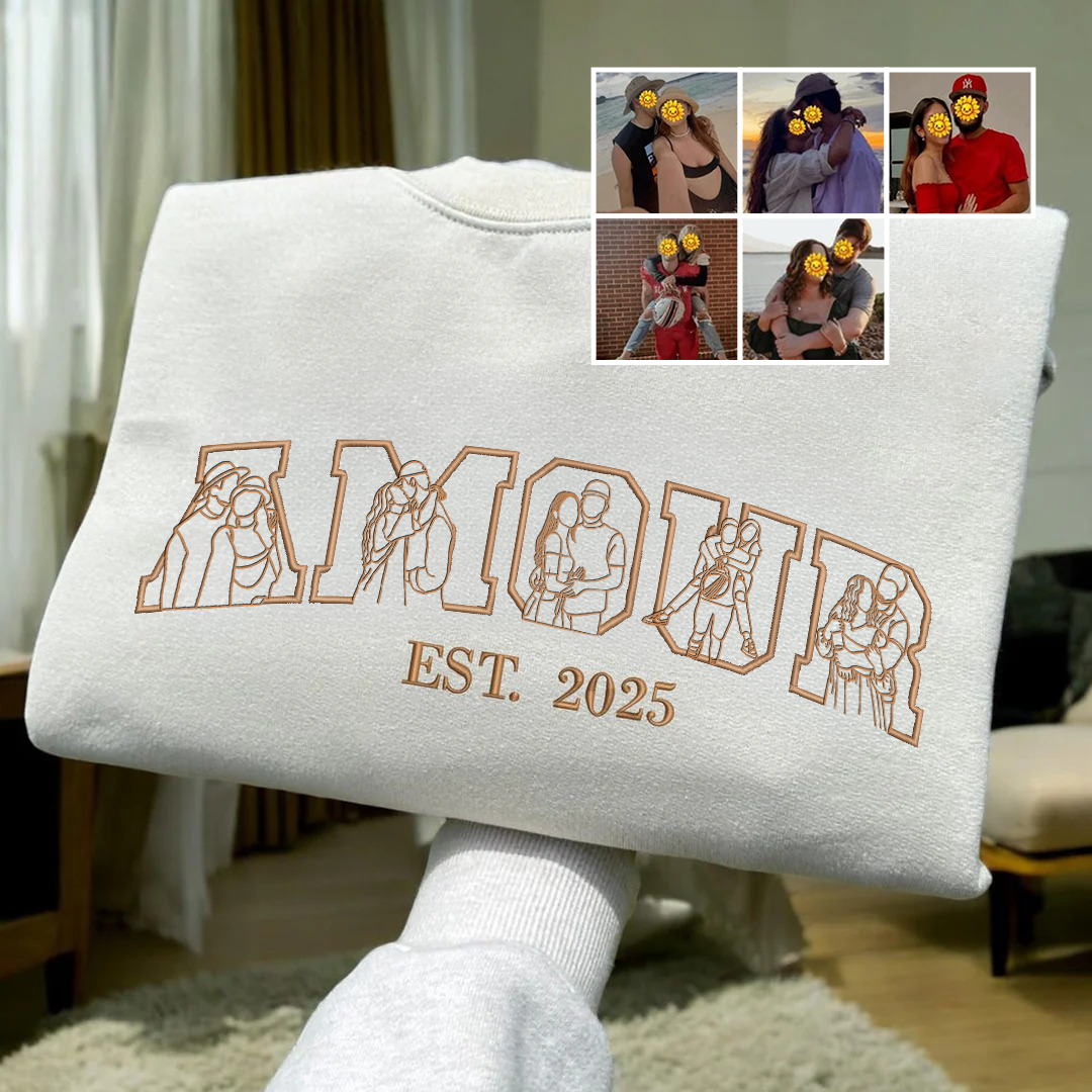 Sweat-shirt AMOUR portrait brodé Cadeau couple