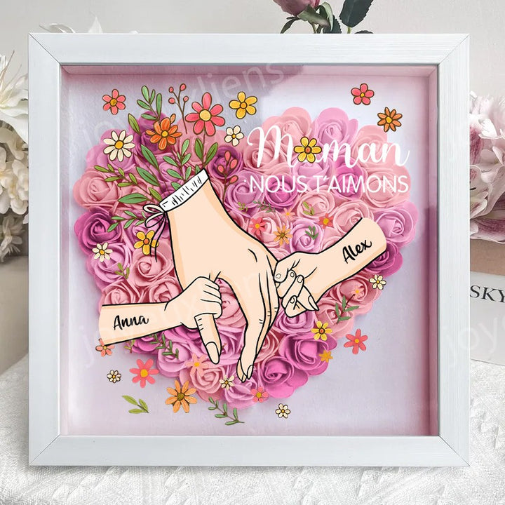 Boîte à fleurs personnalisée en forme de cœur pour maman, boîte à roses avec prénoms d'enfants
