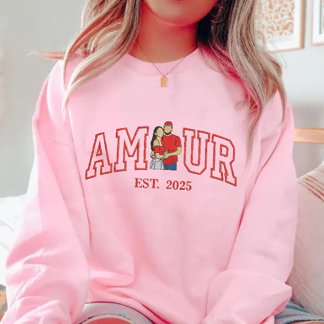 Sweat-shirt AMOUR personnalisé avec portrait brodé photo