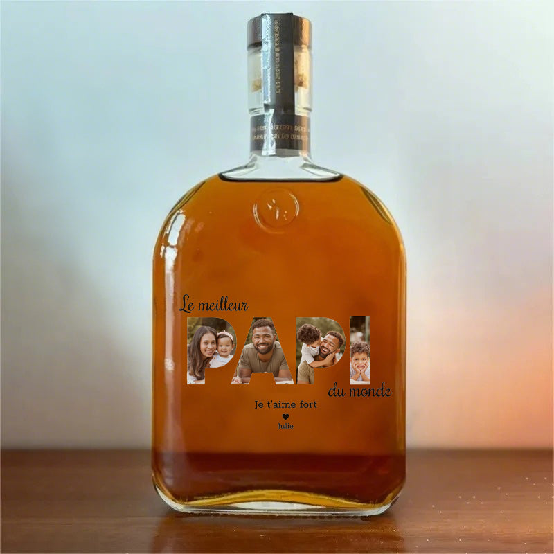 Bouteille de whisky avec lecteur de photo personnalisé, cadeau pour papa