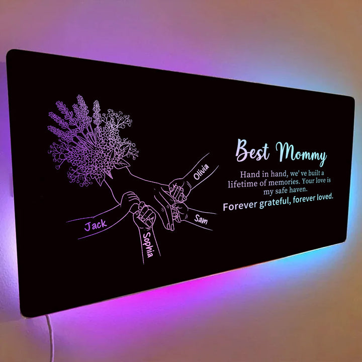 Miroir lumineux personnalisé avec empreintes de mains d'enfants — Cadeau pour la fête des Mères