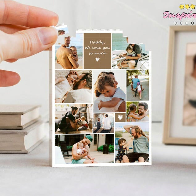 Des blocs de construction pour collage photo personnalisés — un cadeau pour papa