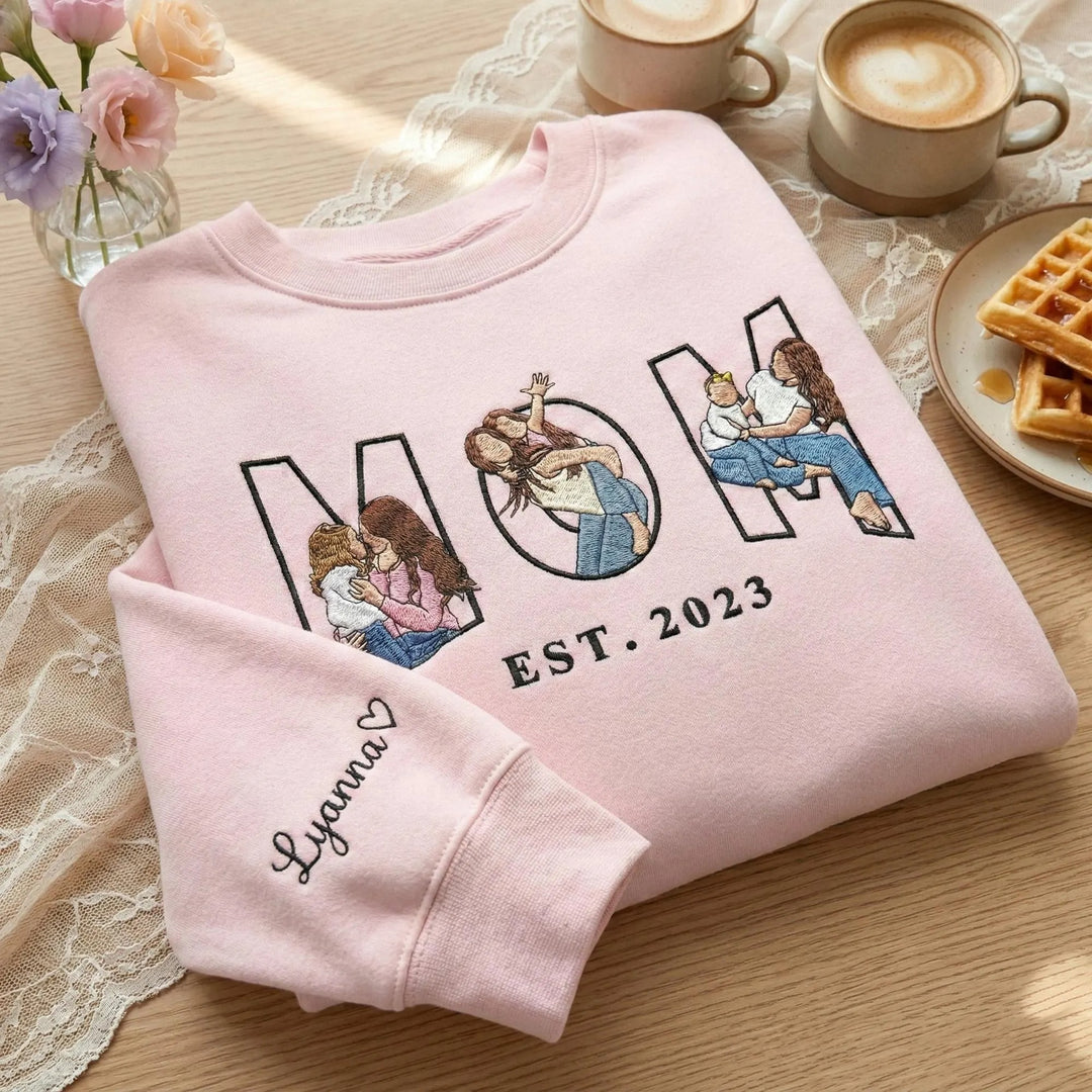 Sweat-shirt personnalisé brodé – Portrait de famille – Cadeau pour Papa ou Maman
