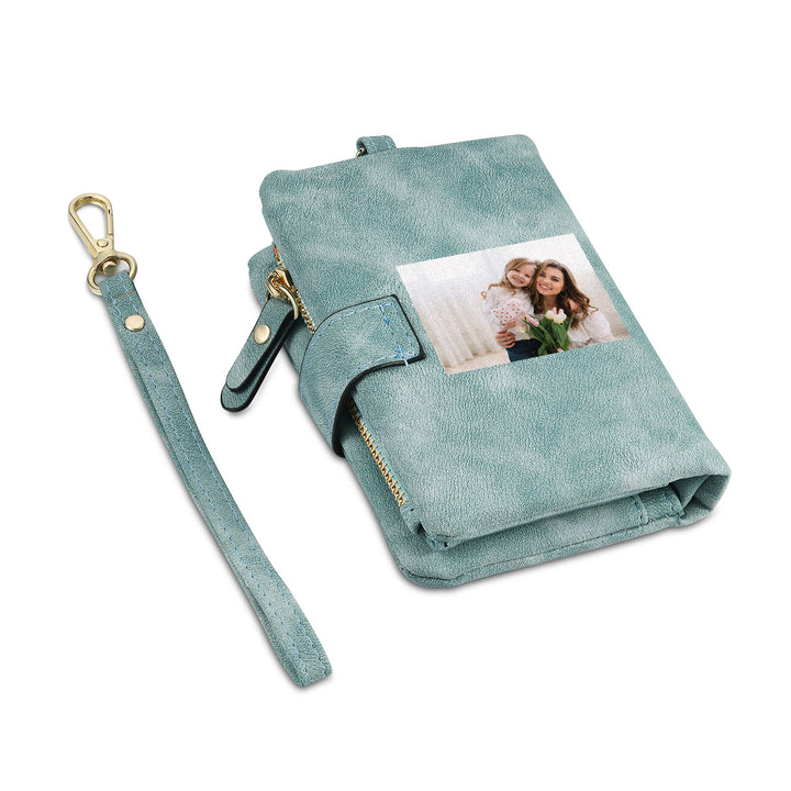 Portefeuille Fleur de naissance 1 Prénom et Photo Personnalisés Porte-Monnaie Carte pour Femmes