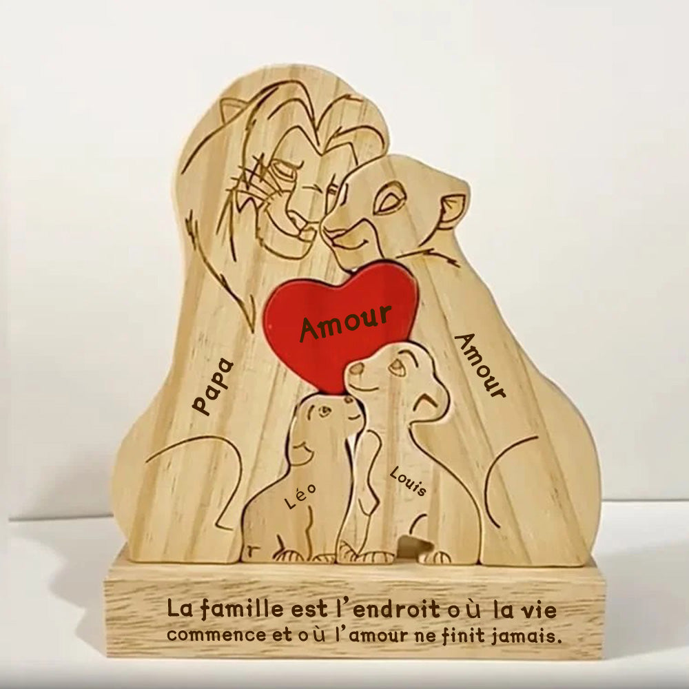 Puzzle personnalisé en bois Famille de lions – Décoration et cadeau personnalisés