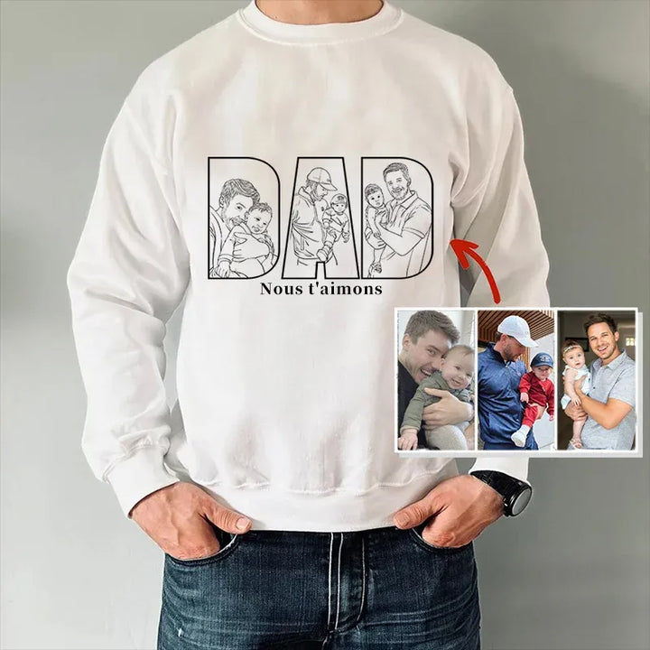 Cadeau personnalisé pour la fête des pères – Sweat-shirt avec silhouette imprimée pour papa, grand-père ou figure paternelle
