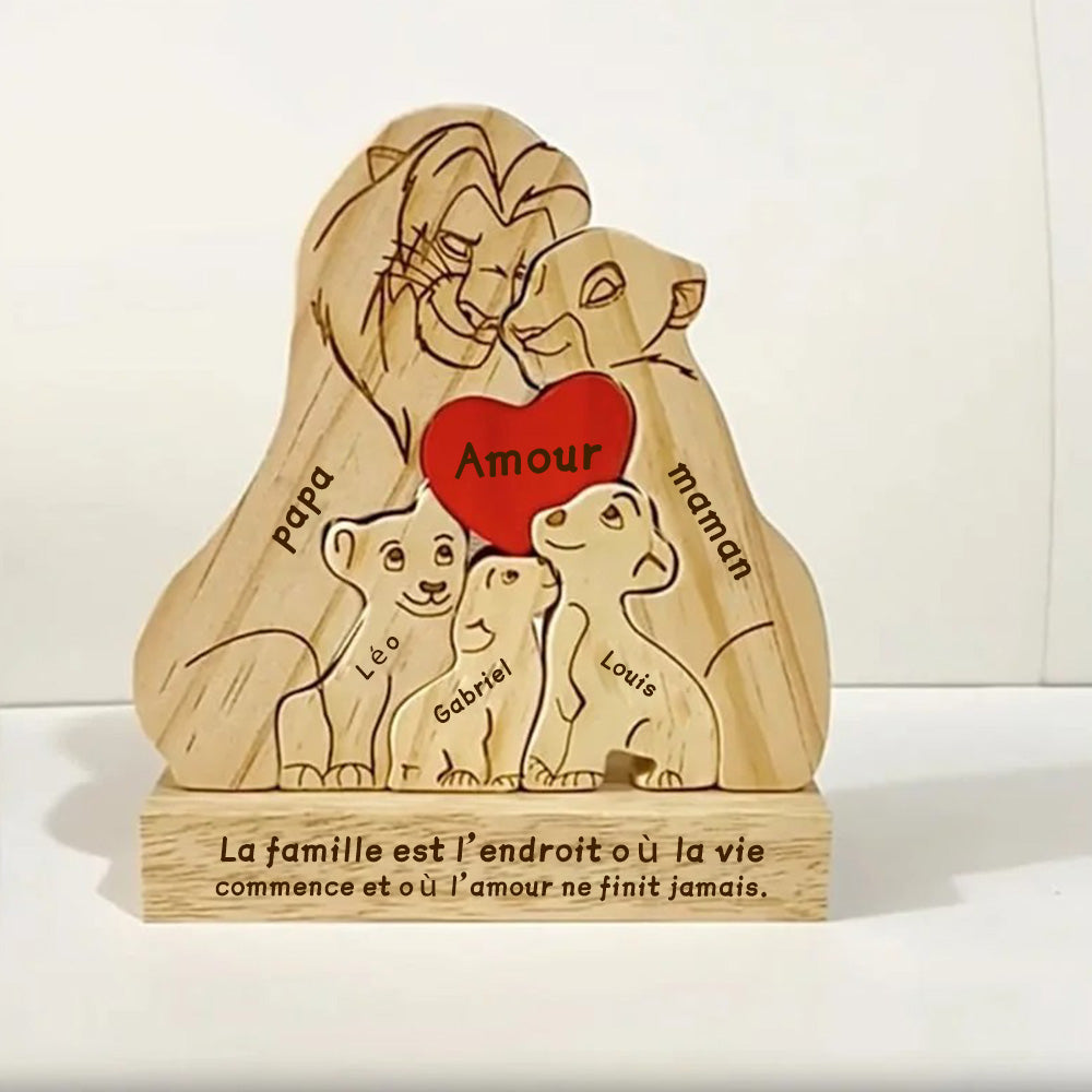 Puzzle personnalisé en bois Famille de lions – Décoration et cadeau personnalisés