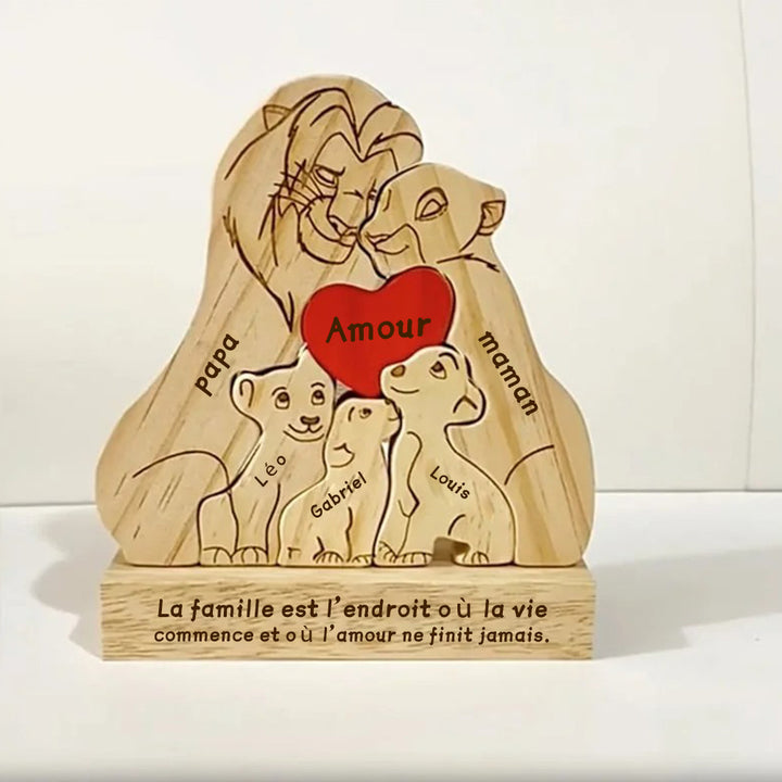 Puzzle personnalisé en bois Famille de lions – Décoration et cadeau personnalisés