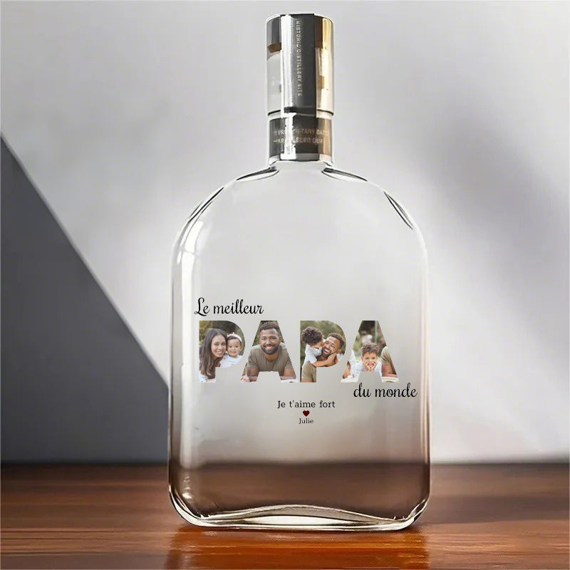 Bouteille de whisky avec lecteur de photo personnalisé, cadeau pour papa