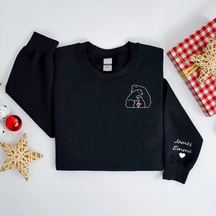 Sweats brodés avec les prénoms des enfants pour la famille Ours