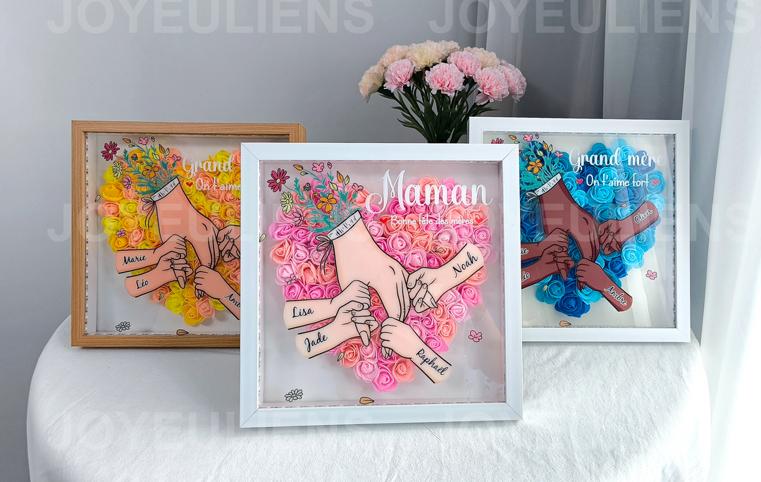 L'amour familial fleurit pour toujours – Boîte à fleurs personnalisée pour maman et grand-mère avec noms