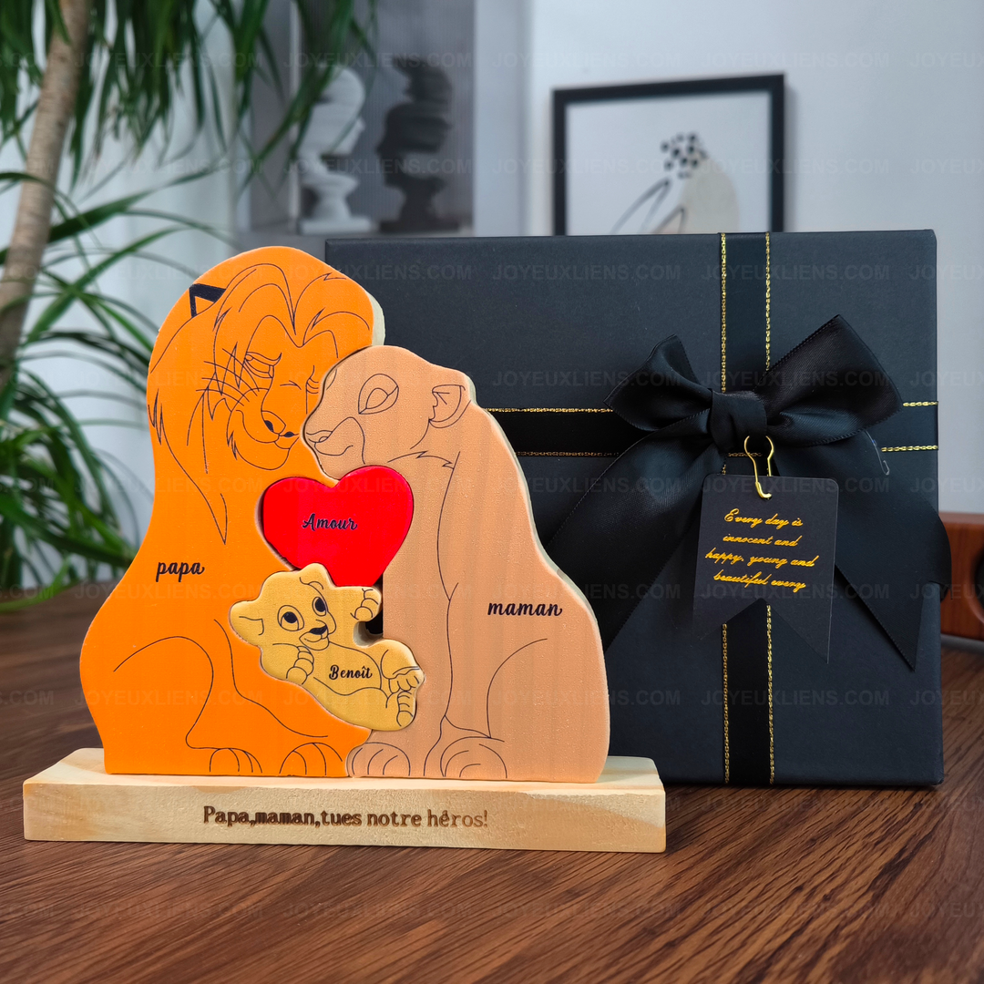Puzzle personnalisé en bois Famille de lions – Décoration et cadeau personnalisés