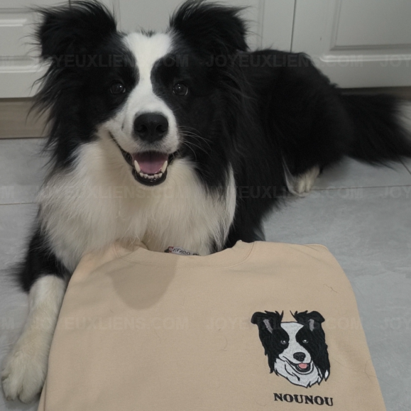 Sweat-shirt brodé en couleur avec portrait d'animal de compagnie