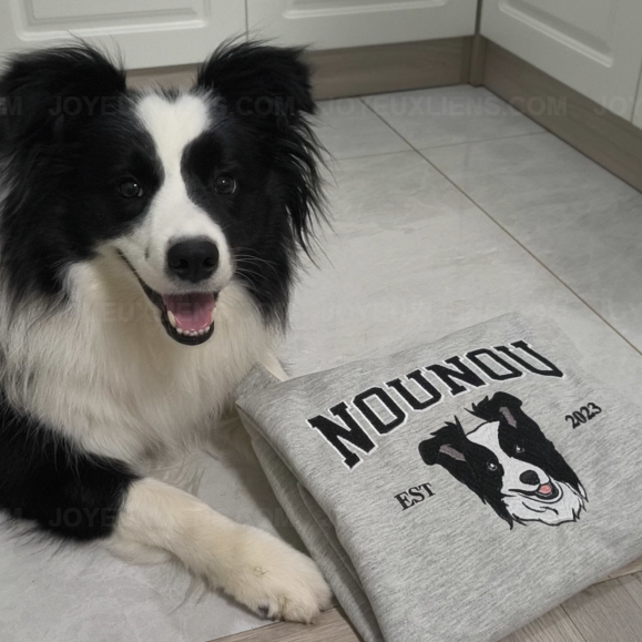 Sweat-shirt brodé avec visage de chien, personnalisé avec nom basé sur votre photos