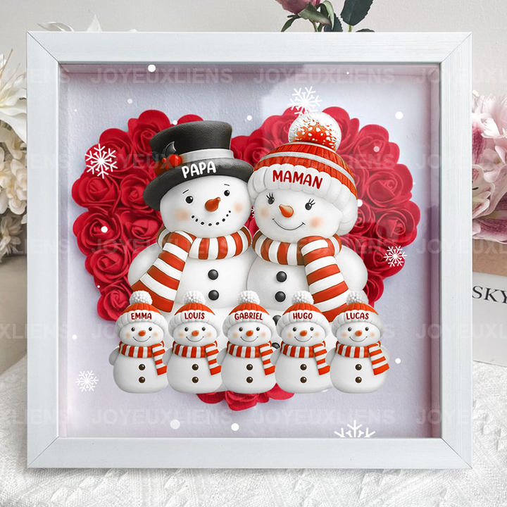 Boîte à fleurs de Noël sur le thème du bonhomme de neige avec le nom de l'enfant