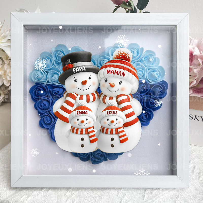 Boîte à fleurs de Noël sur le thème du bonhomme de neige avec le nom de l'enfant