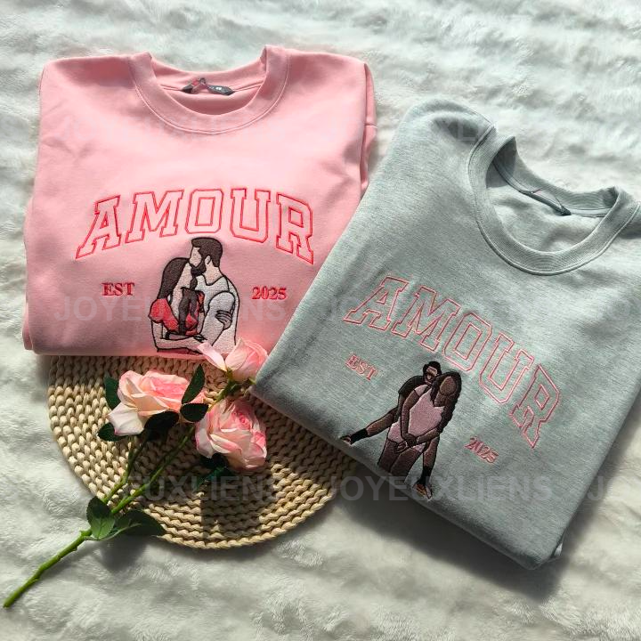 2025 Sweat-shirt personnalisé avec portrait brodé photo AMOUR