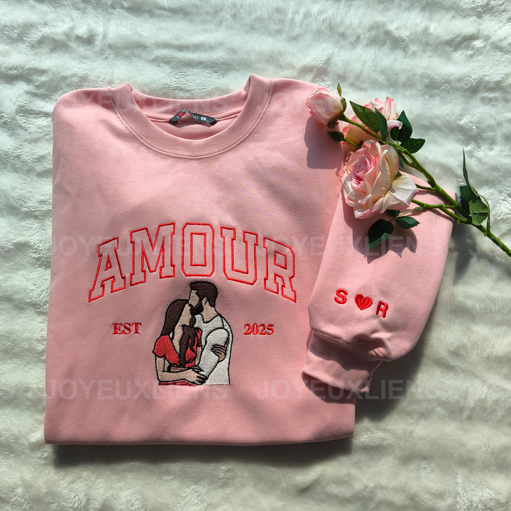 2025 Sweat-shirt personnalisé avec portrait brodé photo AMOUR