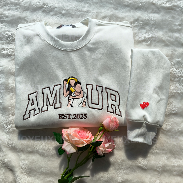 Sweat-shirt AMOUR avec portrait brodé personnalisé