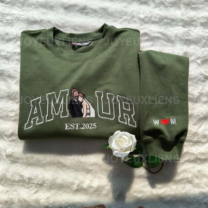 Sweat-shirt AMOUR avec portrait brodé personnalisé