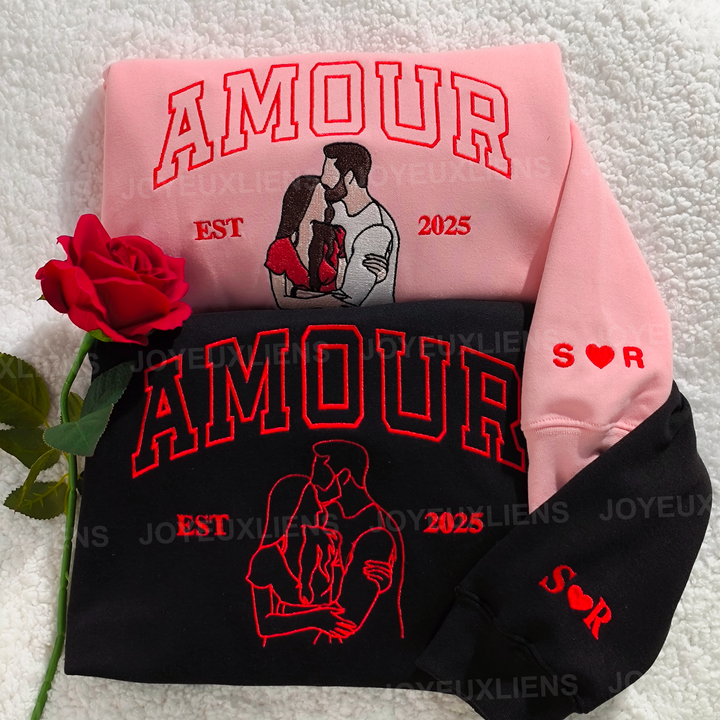Sweat-shirt AMOUR avec portrait brodé personnalisé