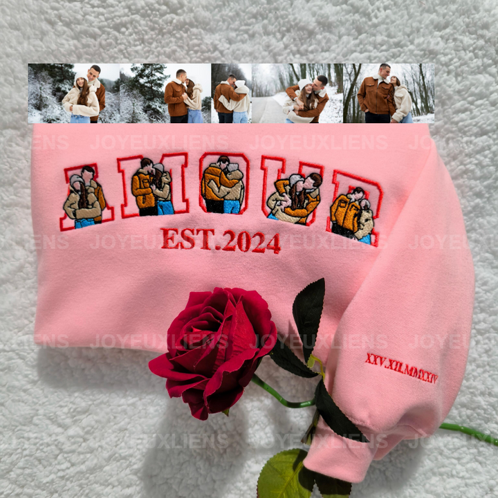 Sweat-shirt AMOUR portrait brodé Cadeau couple