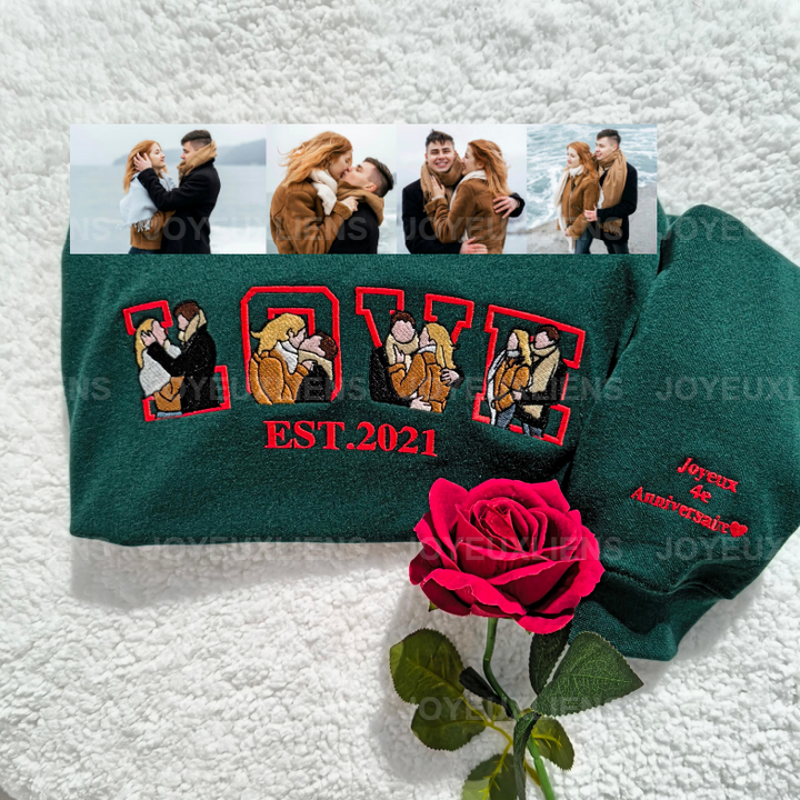 Sweat-shirt AMOUR portrait brodé Cadeau couple