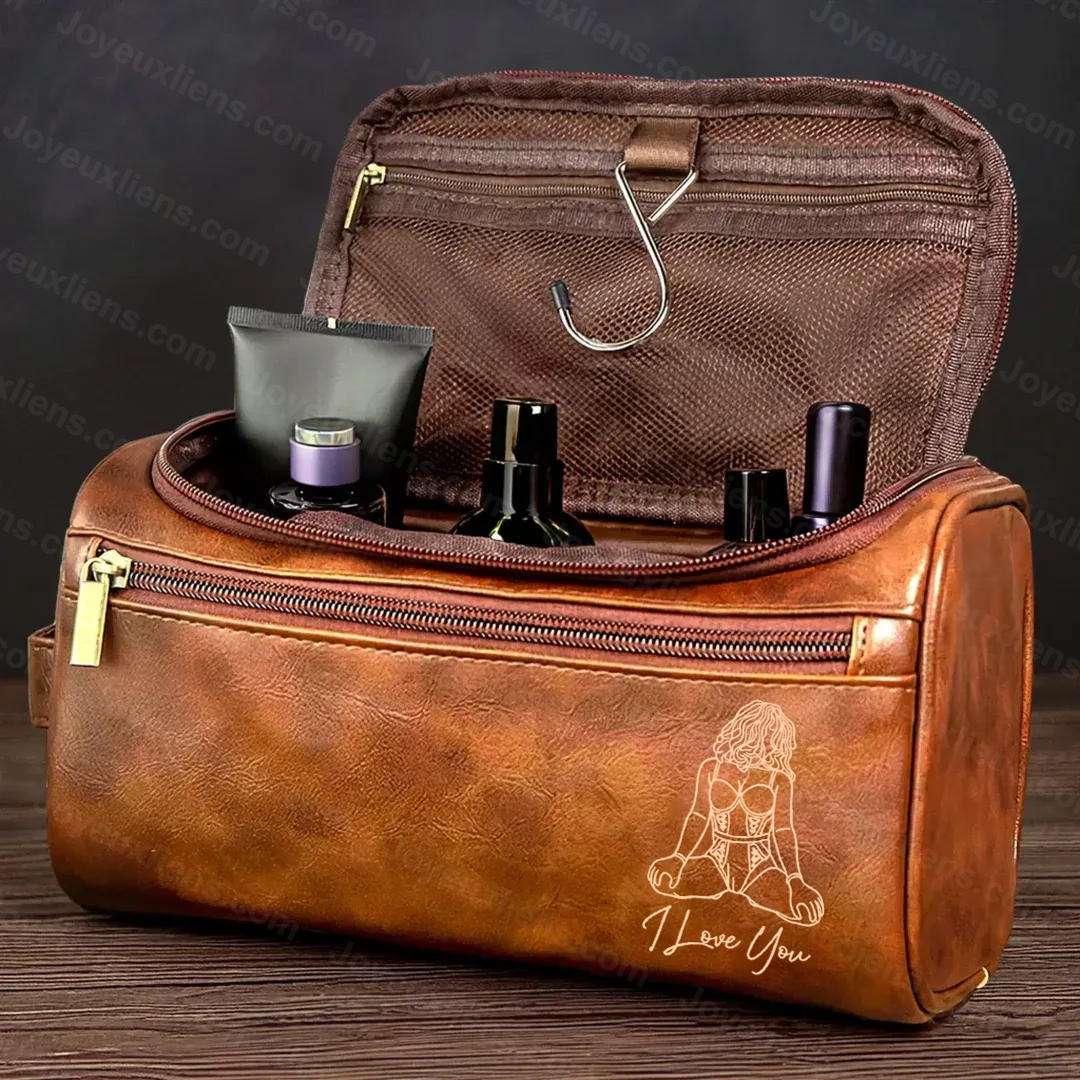 Photo Sexy Personnalisée – Trousse de Toilette en Cuir avec Gravure Photo, Cadeau Audacieux et Élégant
