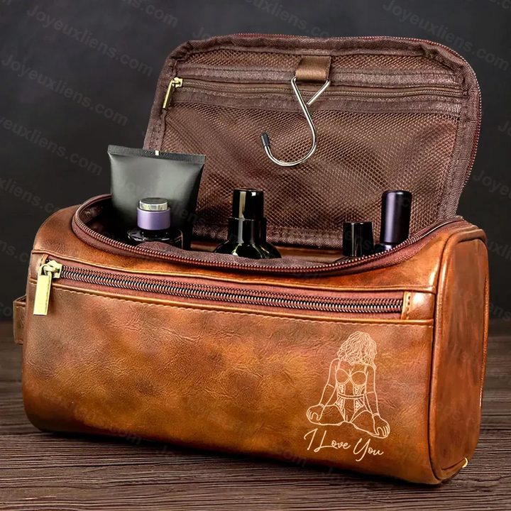 Photo Sexy Personnalisée – Trousse de Toilette en Cuir avec Gravure Photo, Cadeau Audacieux et Élégant