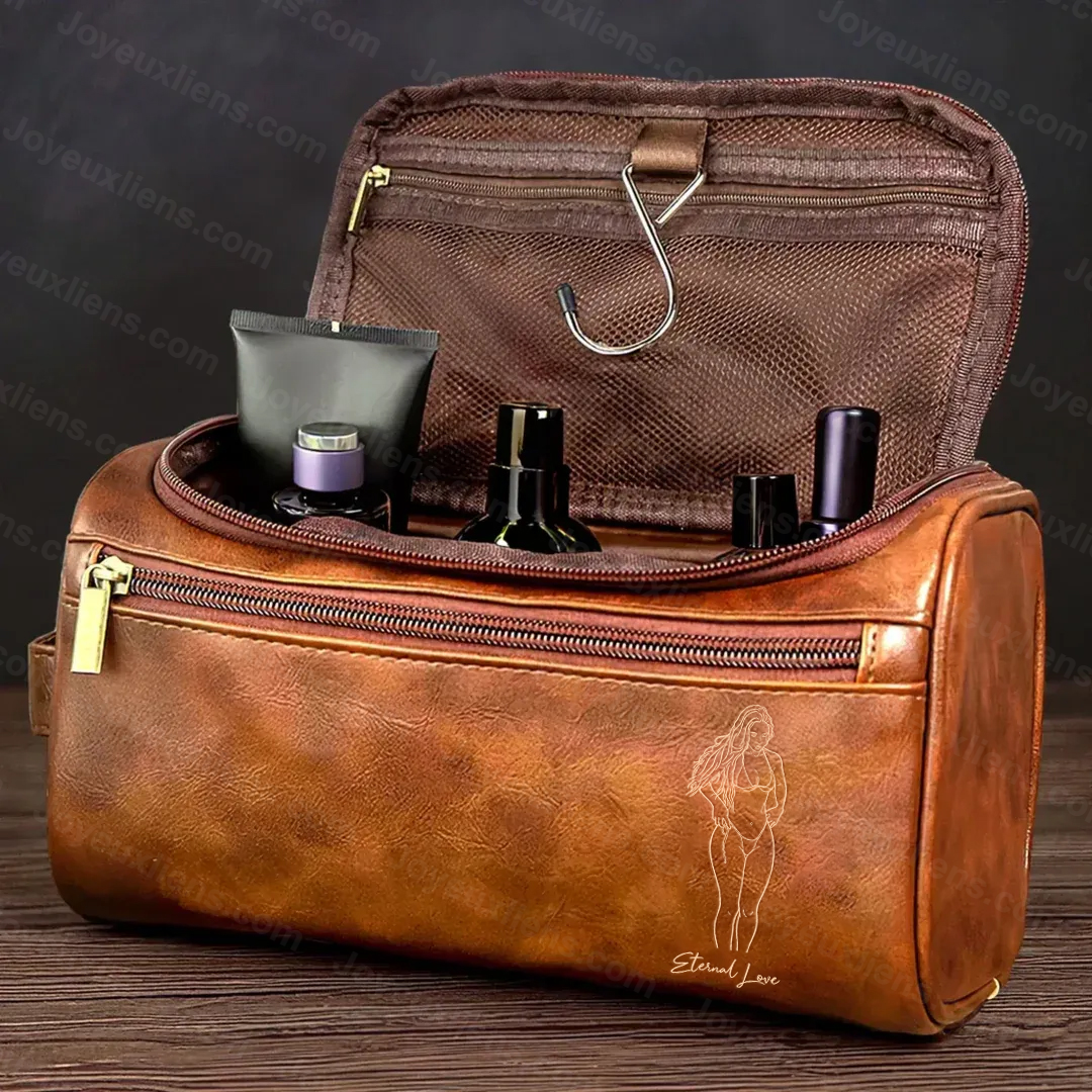 Photo Sexy Personnalisée – Trousse de Toilette en Cuir avec Gravure Photo, Cadeau Audacieux et Élégant