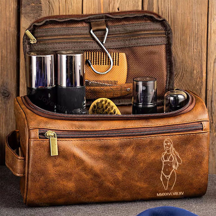 Photo Sexy Personnalisée – Trousse de Toilette en Cuir avec Gravure Photo, Cadeau Audacieux et Élégant