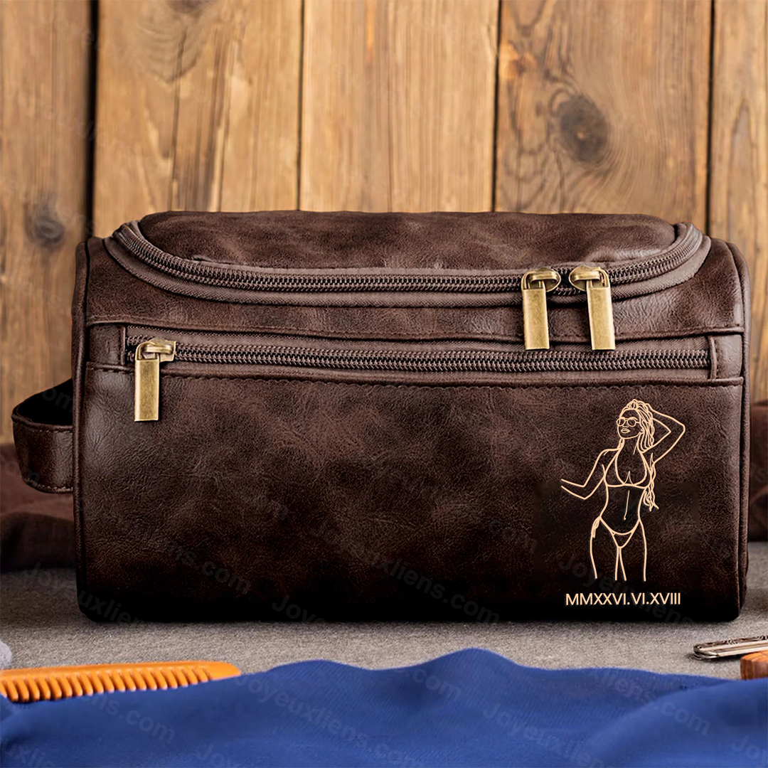 Photo Sexy Personnalisée – Trousse de Toilette en Cuir avec Gravure Photo, Cadeau Audacieux et Élégant