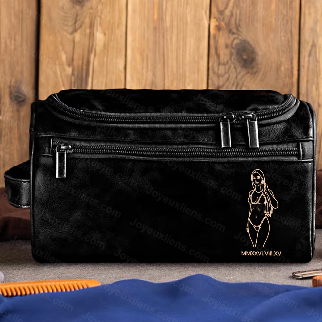 Photo Sexy Personnalisée – Trousse de Toilette en Cuir avec Gravure Photo, Cadeau Audacieux et Élégant