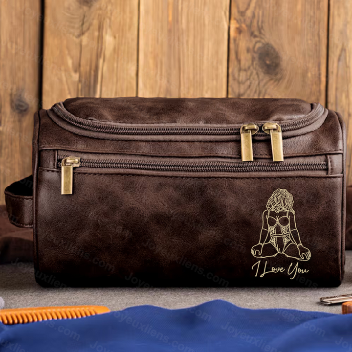 Photo Sexy Personnalisée – Trousse de Toilette en Cuir avec Gravure Photo, Cadeau Audacieux et Élégant