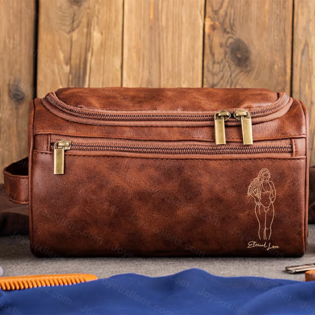Photo Sexy Personnalisée – Trousse de Toilette en Cuir avec Gravure Photo, Cadeau Audacieux et Élégant