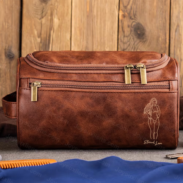 Photo Sexy Personnalisée – Trousse de Toilette en Cuir avec Gravure Photo, Cadeau Audacieux et Élégant