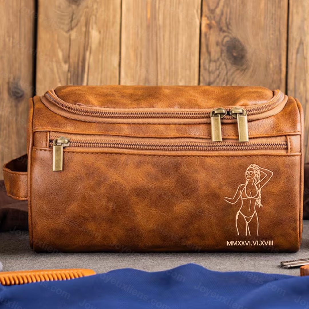 Photo Sexy Personnalisée – Trousse de Toilette en Cuir avec Gravure Photo, Cadeau Audacieux et Élégant
