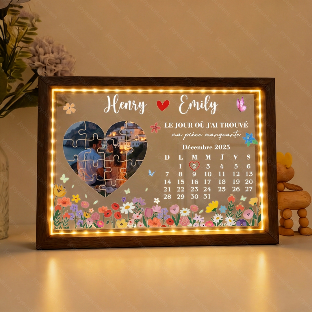 Le jour où j’ai trouvé ma pièce manquante-Boîte lumineuse personnalisée pour couple