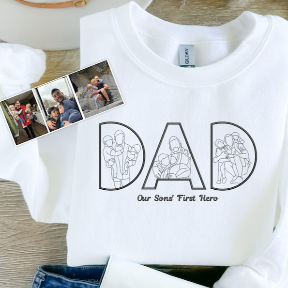 Sweat-shirt personnalisé avec broderie de silhouette photo pour papa – Cadeau personnalisé pour papa