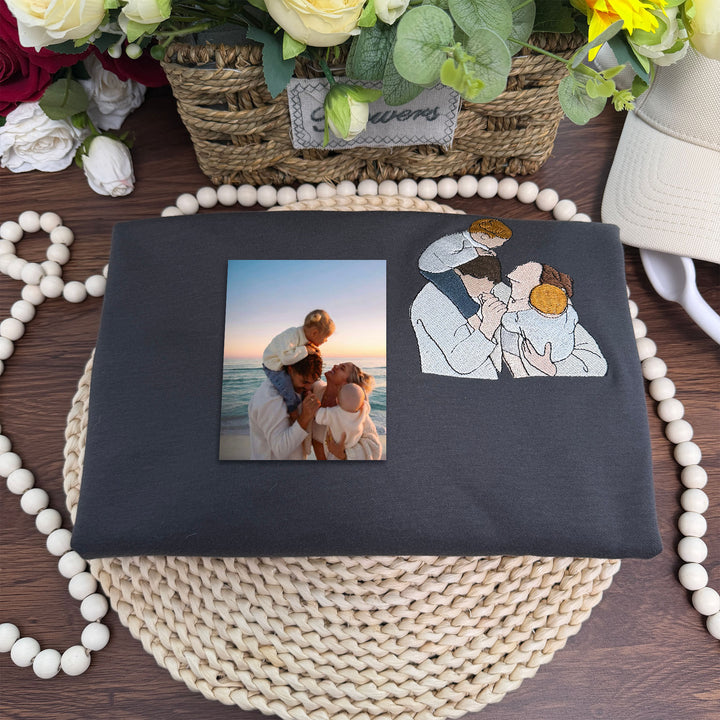 T-shirt/sweat-shirt brodé personnalisé avec portrait de maman