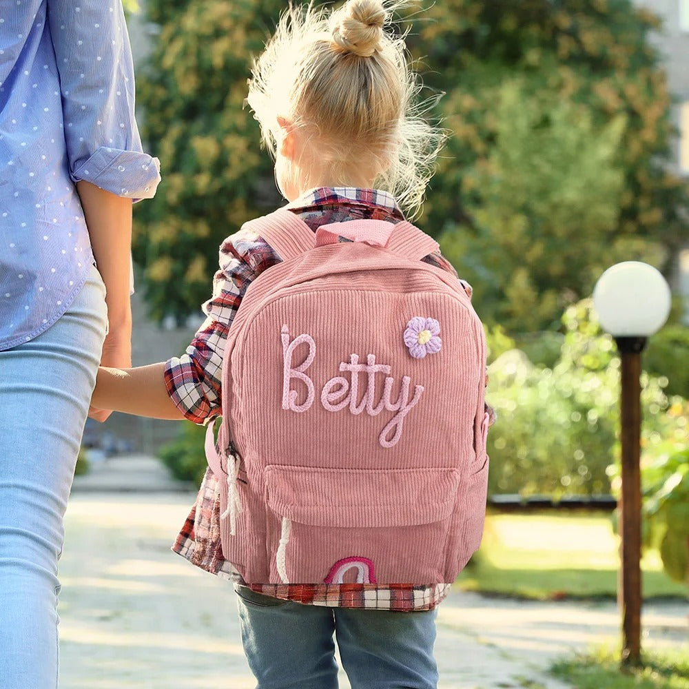 Sac à dos personnalisé pour enfant – Sac à dos en velours côtelé avec nom personnalisé pour l'école, la danse et les cadeaux
