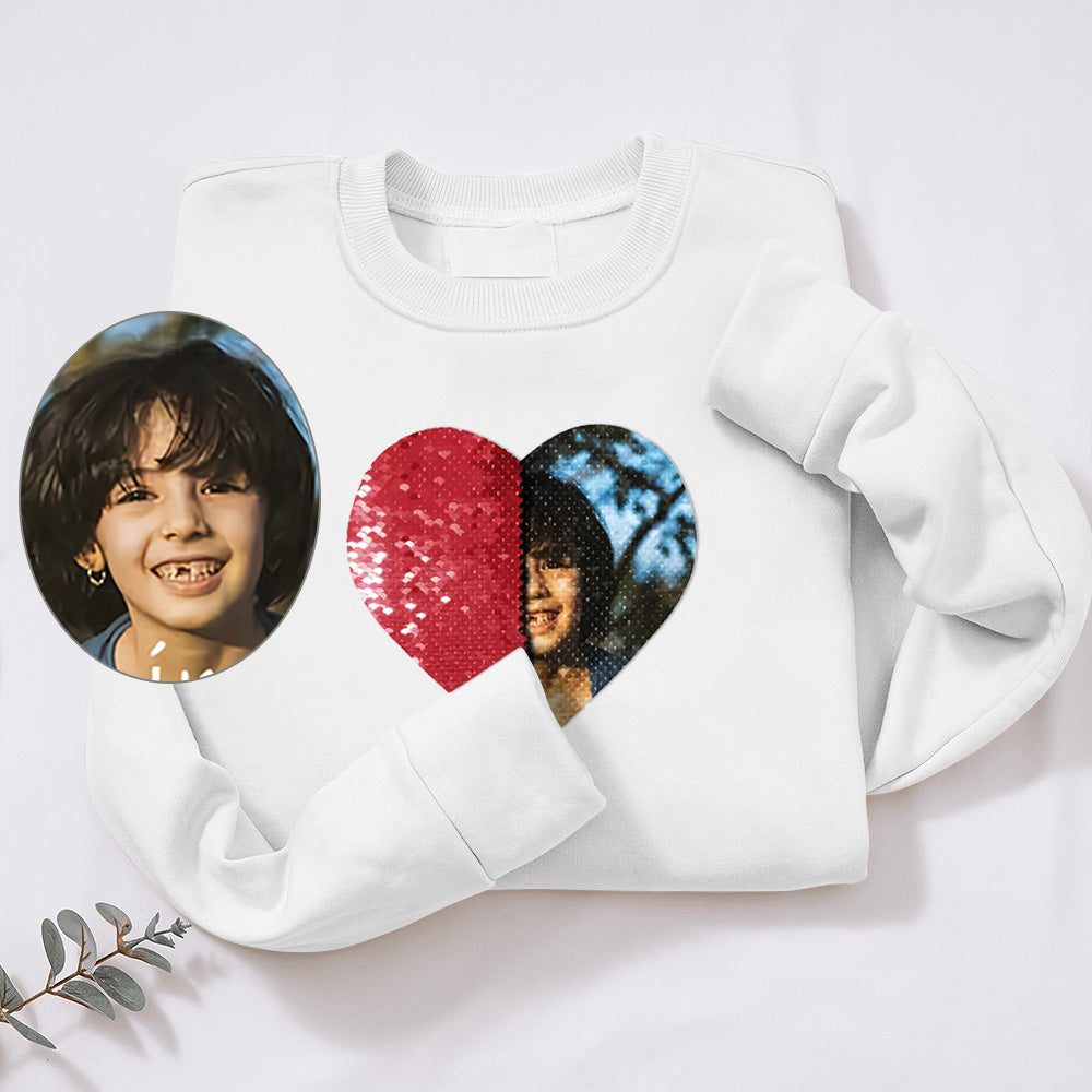 Sweatshirt à sequins réversibles personnalisé avec la photo de la famille