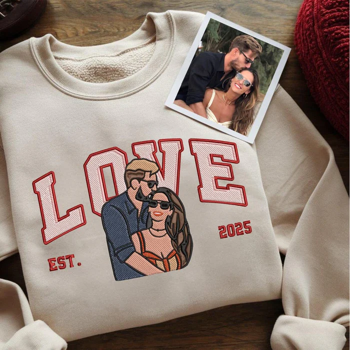 Sweatshirts assortis pour couples  avec photo brodée personnalisée