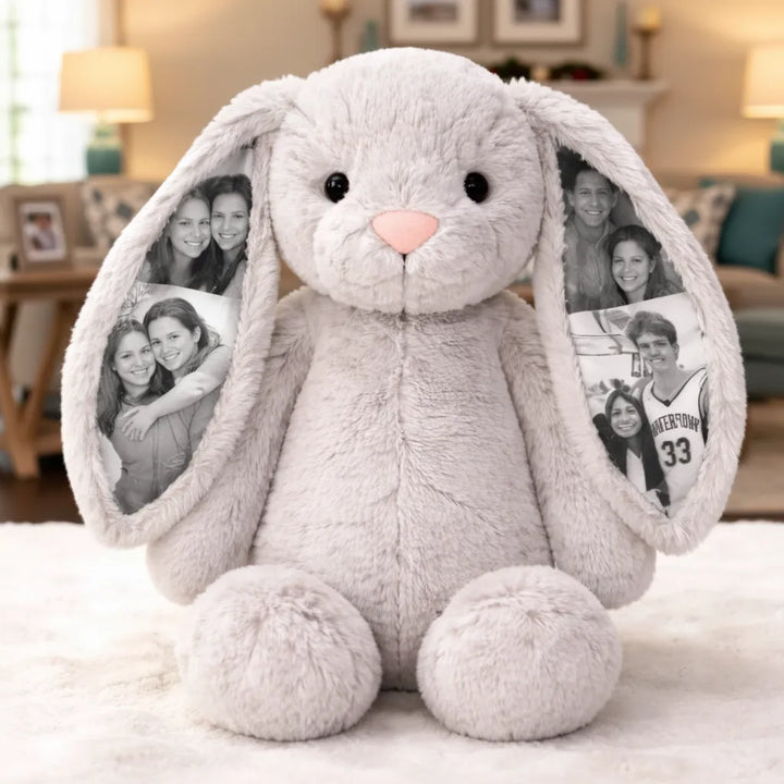Lapin en peluche personnalisé avec photo, un cadeau spécial pour elle.