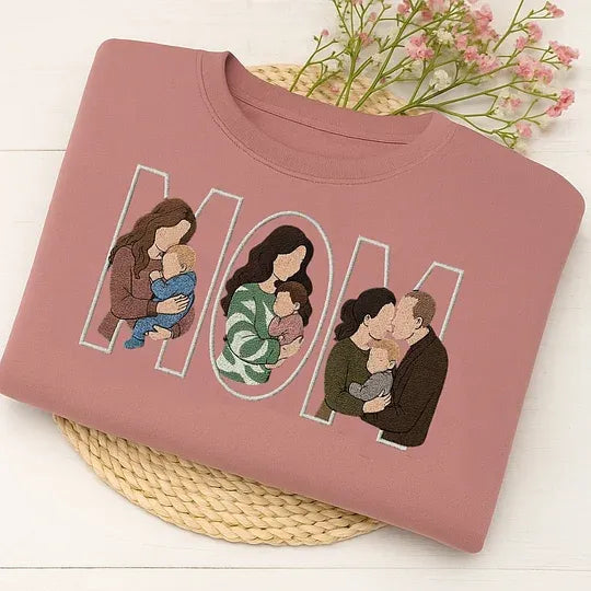 Sweat-shirt/T-shirt brodé personnalisé avec portrait photo, cadeau pour papa/maman/famille