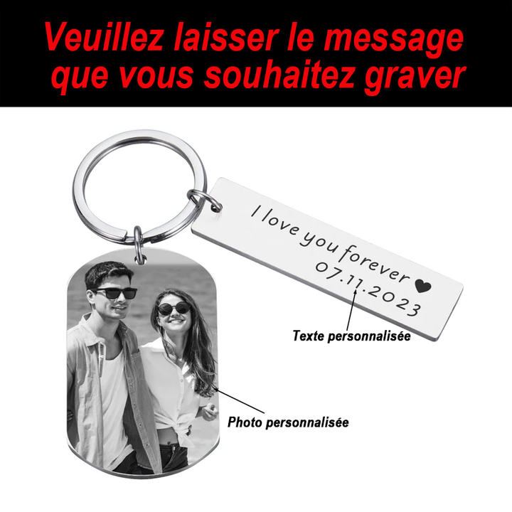 Porte-clés photo gravé personnalisé
