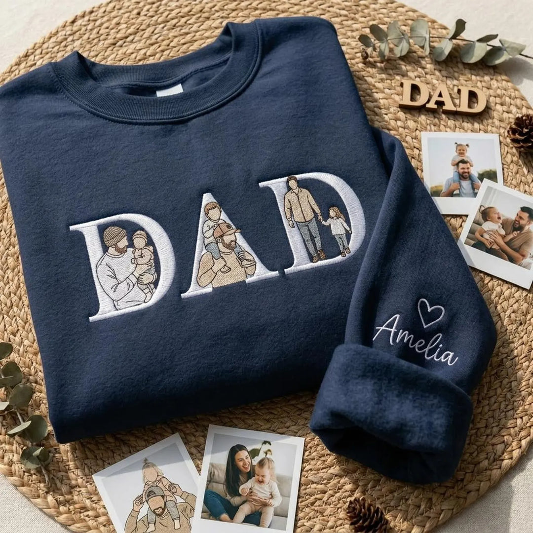 Sweat-shirt personnalisé brodé avec portraits pour papa