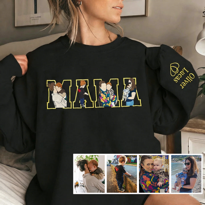 Sweat-shirt/sweat à capuche brodé avec photo personnalisée, cadeau pour maman/famille