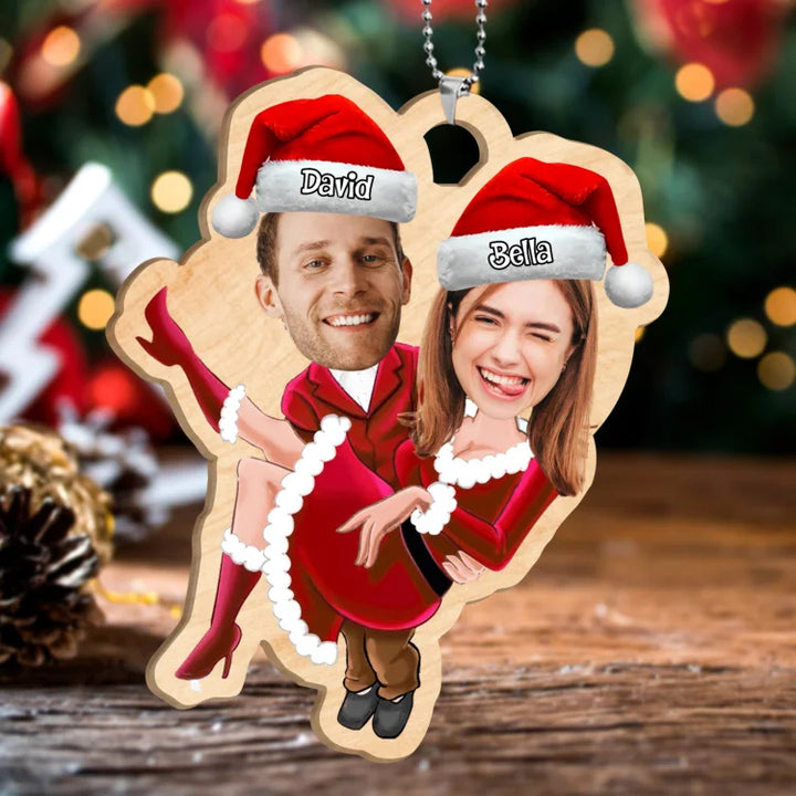 Ornements de Noël Couple en Bois 2 Prénoms et 2 Photos Personnalisés