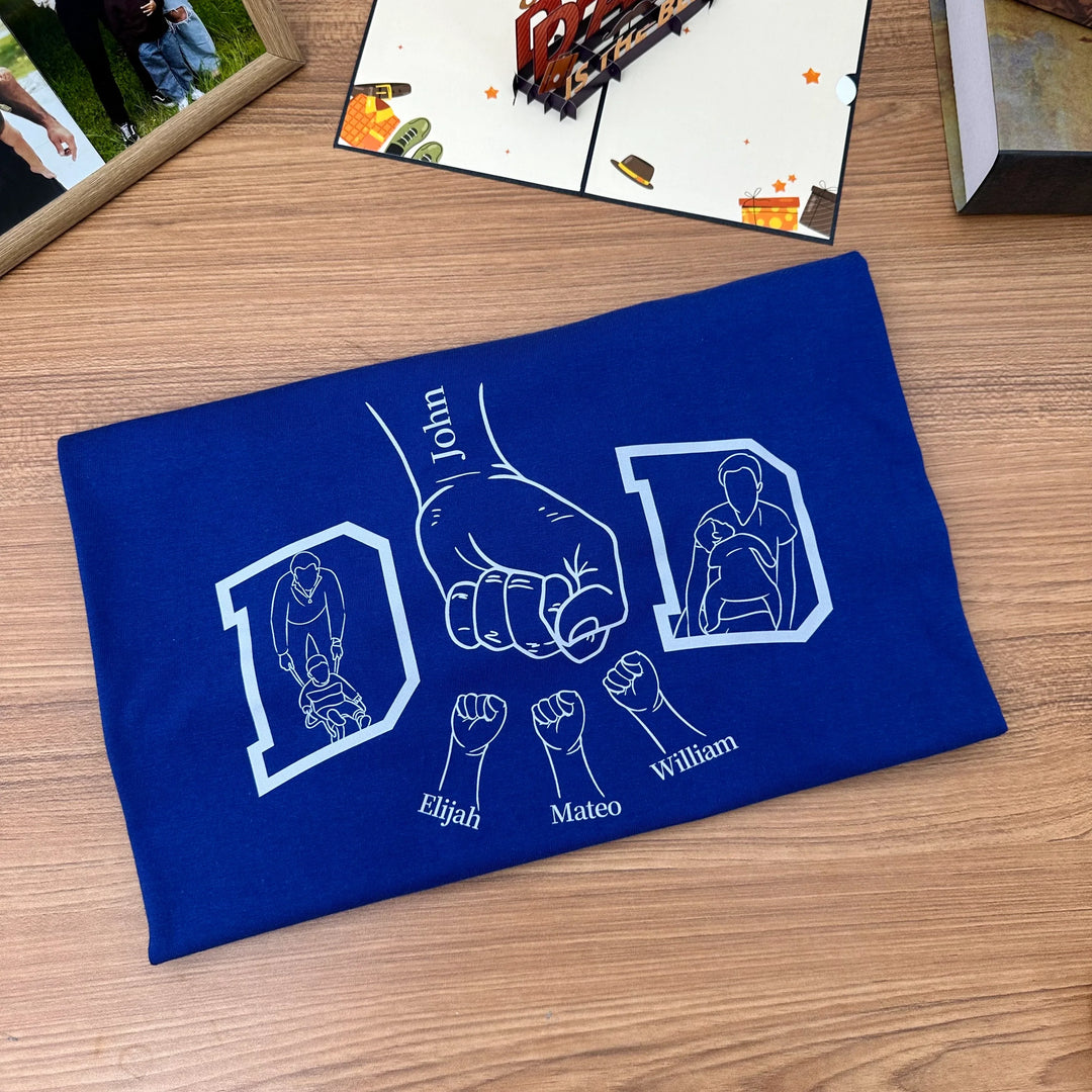 T-shirts et sweats personnalisés par transfert thermique avec des motifs de poings en silhouette – le cadeau parfait pour papa.